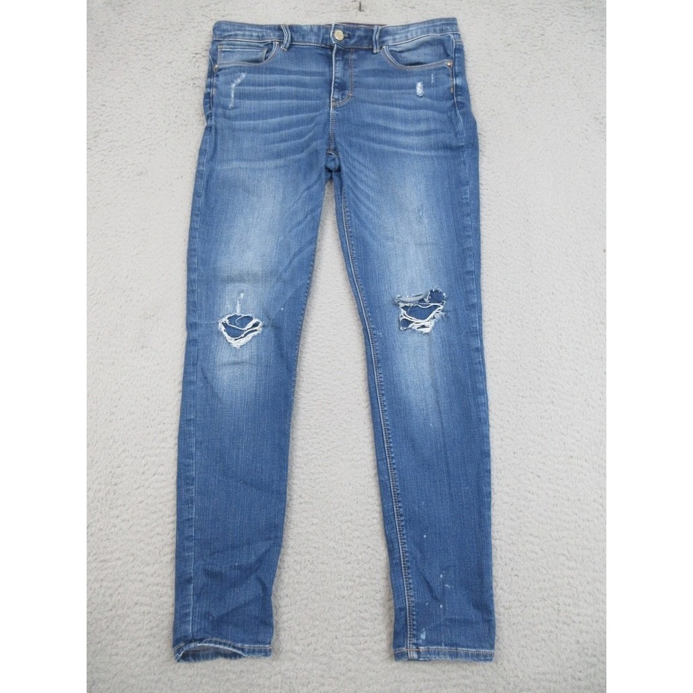 White House Black Market Jeans Womens 6 Blue Mid Rise The Skinny Distressed